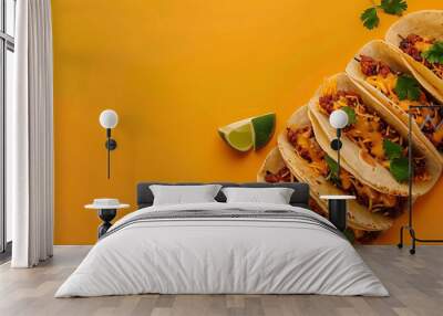 mexican tacos, amazing, orange gradient background, no lime, copy space generative ai Wall mural