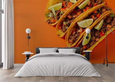 mexican tacos, amazing, orange gradient background, no lime, copy space generative ai Wall mural