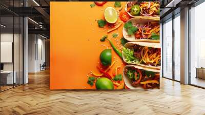 mexican tacos, amazing, orange gradient background, no lime, copy space generative ai Wall mural