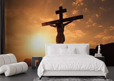 silhouette of Jesus on the cross, ultrarealistic, cinematic generative ai Wall mural