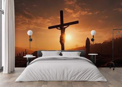 silhouette of Jesus on the cross, ultrarealistic, cinematic generative ai Wall mural