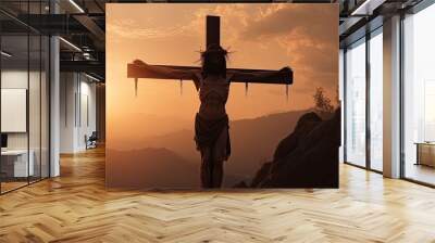 silhouette of Jesus on the cross, ultrarealistic, cinematic generative ai Wall mural