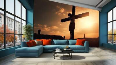 silhouette of Jesus on the cross, ultrarealistic, cinematic generative ai Wall mural