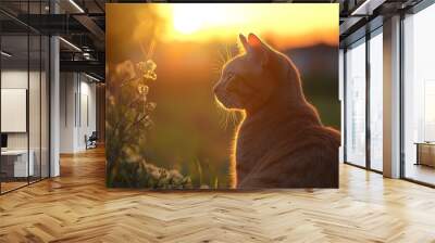 sunset cat.generative ai Wall mural