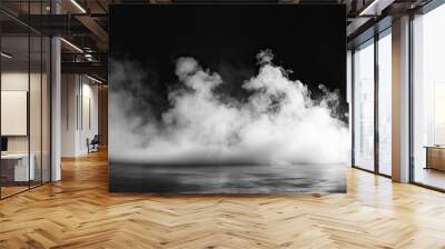 White smoke or fog flow on floor. Large mist in dark room on black background. Smoke on stage studio .generative ai Wall mural