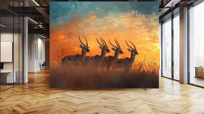 Wild african animals, antelope, evening ,generative ai Wall mural