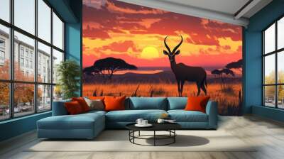 Wild african animals, antelope, evening ,generative ai Wall mural