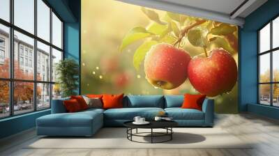 World food day concept: Apple fruit on nature background. generative ai Wall mural