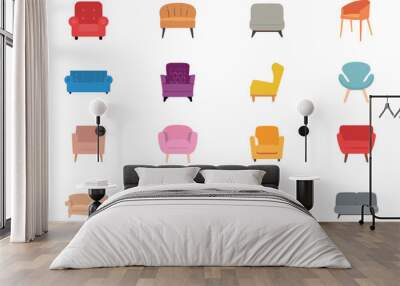 Vector sofa icon set. Colored collection in flat style with long shadows. Wall mural