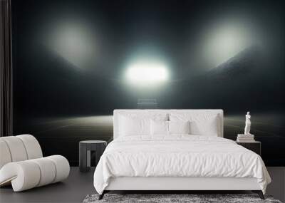 Football field illuminated by stadium lights, generative ai Wall mural