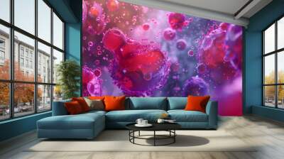  Enter the fascinating world of microbiology with a super realistic digital art visualization of red and purple bacterial cells in dynamic motion. 
 Wall mural