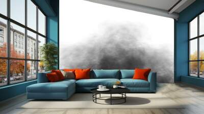 dark rising and floating smoke on transparent background. fog texture effect overlay isolated on whi Wall mural