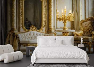 interior of a hotel room, wallpaper Starlit Seating: French Country Sofa Glamour in Hollywood Wall mural