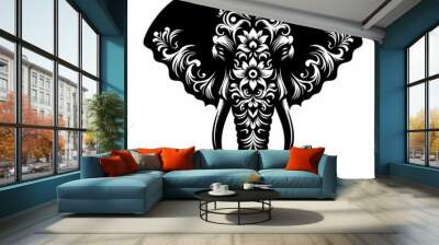 black elephant silhouette face vector on white background Wall mural