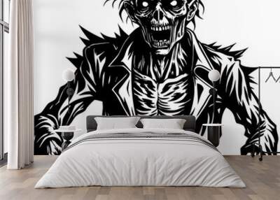 Black Zombie silhouette vector illustration on White background Wall mural