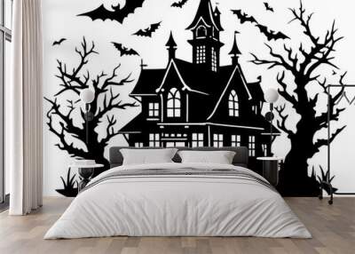 Haunted House Silhouette vector black Halloween illustration  Wall mural