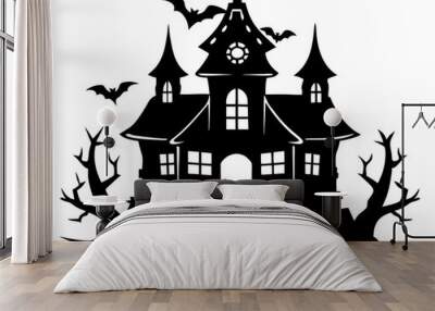 Haunted House Silhouette vector black Halloween illustration Wall mural