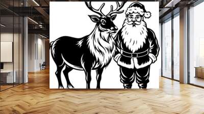 santa claus and reindeer deer with a christmas vector black Wall mural