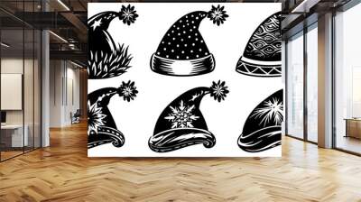 set of Christmas cap silhouette vector  Wall mural