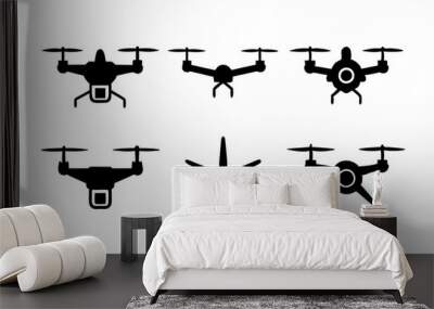 set of drone vector illustration black silhouette drones collection  Wall mural