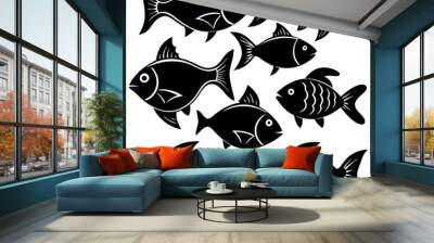 set of fish silhouette vector illustration black on white background Wall mural