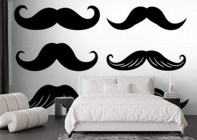 set of mustaches vector icons silhouette illustration black  Wall mural