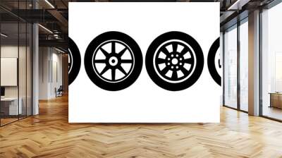 set of rubber wheel tire Icon vector silhouettes. illustration black tire design for cars Wall mural