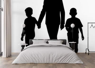 silhouette of a family. dad and two son working vector illustration black  Wall mural