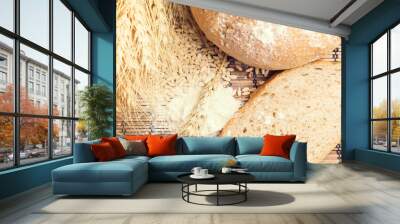 Wholegrain bread with ears of wheat Wall mural