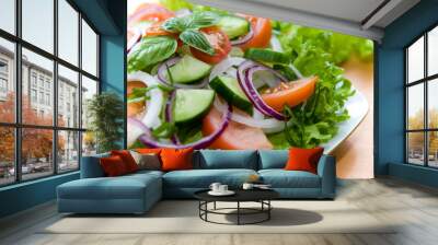 Fresh salad with onion, tomato and basil Wall mural