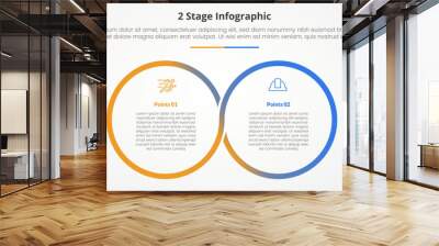 2 points stage template for comparison opposite infographic concept for slide presentation with big outline circle cycle circular with flat style Wall mural