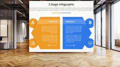 2 points stage template for comparison opposite infographic concept for slide presentation with creative hexagon slice with circle badge with flat style Wall mural