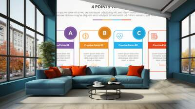 4 points stage template infographic concept for slide presentation with outline box and circle badge 4 point list with flat style Wall mural