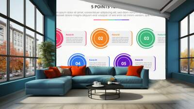 5 points stage template infographic concept for slide presentation with rectangle box with circle edge with 5 point list with flat style Wall mural