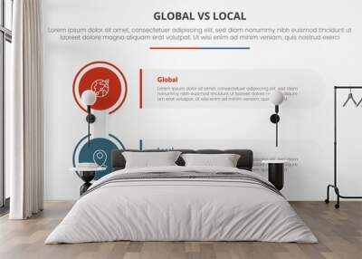 global vs local versus comparison opposite infographic concept for slide presentation with big circle and rectangle box stack with flat style Wall mural