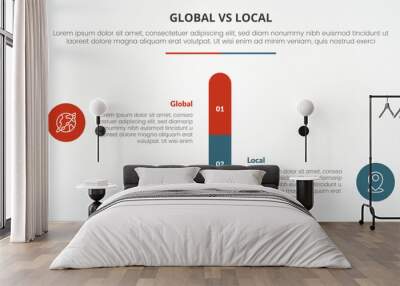 global vs local versus comparison opposite infographic concept for slide presentation with round vertical bar percentage with flat style Wall mural