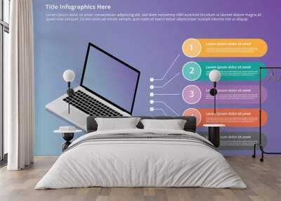 laptop infographics with isometric style and 5 point bullets description with various color - vector Wall mural