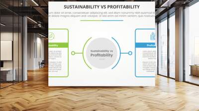 sustainability versus profitability comparison opposite infographic concept for slide presentation with big outline table box with circle center with flat style Wall mural