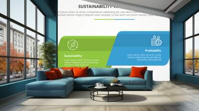 sustainability versus profitability comparison opposite infographic concept for slide presentation with skew round rectangle box side by side with flat style Wall mural