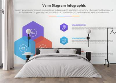 venn diagram infographic concept for slide presentation with hexagon pyramid triangle structure with 4 point list with flat style Wall mural