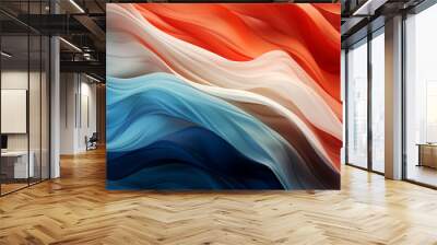 Abstract digital background or texture design of dutch flag colors, Netherland Holland national country symbol illustration wavy silk fabric background  Wall mural