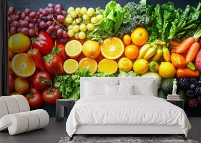 Assortment of fresh organic fruits and vegetables in rainbow colors Wall mural