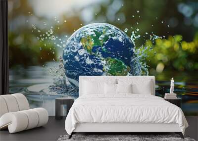 Saving water and world environmental protection concept. Eearth, globe, ecology, nature, planet concepts Wall mural