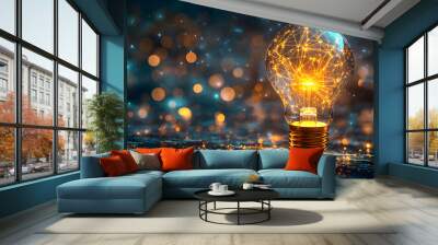 light bulb on black background Wall mural