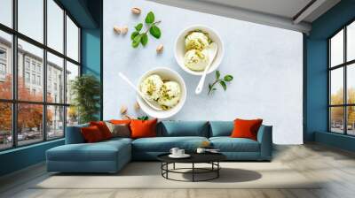 Pistachios ice cream, view from above Wall mural