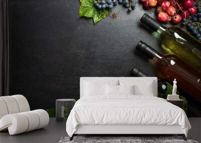 Wine flat lay background with copy space Wall mural