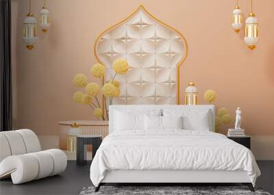 3d rendering image of ramadan and eid fitr theme greeting background with islamic decoration objects Wall mural