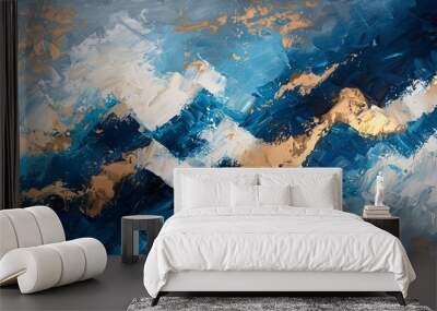 Abstract blue and gold painting. Wall mural