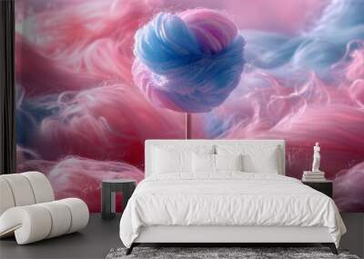 Blue cotton candy standing out from pink crowd. Wall mural