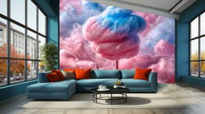 Blue cotton candy standing out from pink crowd. Wall mural